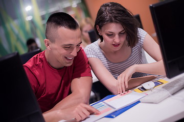 Image showing technology students group working  in computer lab school  class