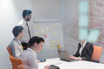 Image showing business people group brainstorming and taking notes to flip boa