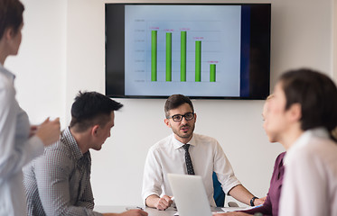 Image showing young business people group on team meeting at modern office