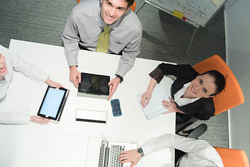 Image showing aerial view of business people group brainstorming on meeting