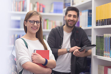 Image showing students group  in school  library