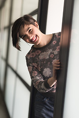 Image showing portrait of business woman in casual clothes at startup office