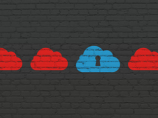 Image showing Cloud computing concept: cloud with keyhole icon on wall background