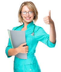 Image showing Portrait of a woman wearing doctor uniform