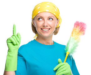 Image showing Young woman as a cleaning maid