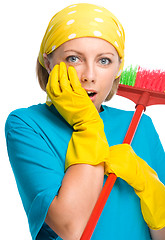 Image showing Young woman as a cleaning maid