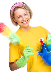 Image showing Young woman as a cleaning maid