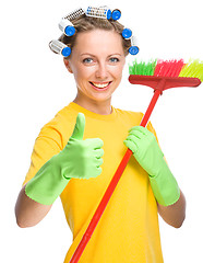 Image showing Young woman as a cleaning maid