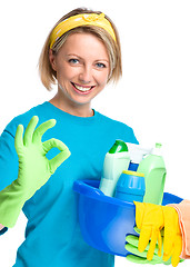 Image showing Young woman as a cleaning maid