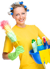 Image showing Young woman as a cleaning maid