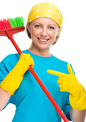 Image showing Young woman as a cleaning maid