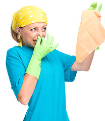 Image showing Young woman as a cleaning maid