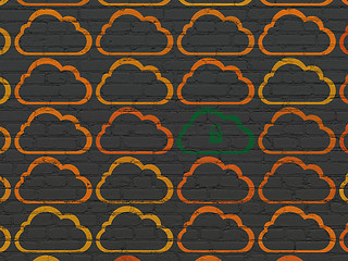 Image showing Cloud technology concept: cloud with padlock icon on wall background