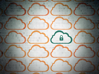 Image showing Cloud technology concept: cloud with padlock icon on Digital Data Paper background