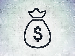 Image showing Currency concept: Money Bag on Digital Data Paper background