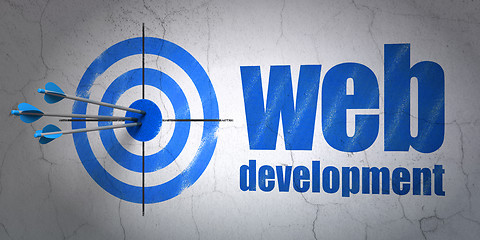 Image showing Web development concept: target and Web Development on wall background