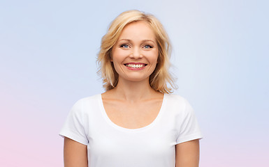 Image showing smiling woman in blank white t-shirt