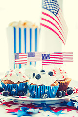 Image showing cupcakes with american flags on independence day