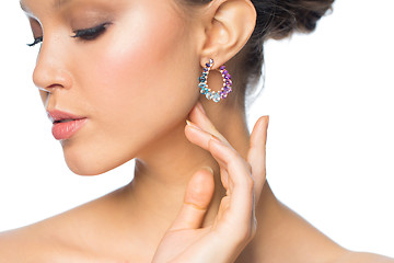 Image showing close up of beautiful woman face with earring