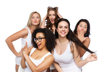 Image showing group of happy women in white underwear having fun