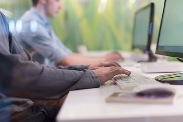 Image showing technology students group working  in computer lab school  class