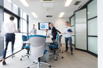 Image showing business people group entering meeting room, motion blur