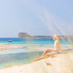 Image showing Relaxed Happy Woman Enjoying Sun on Vacations.