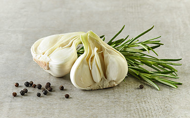 Image showing fresh garlic and rosemary