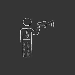 Image showing Businessman with megaphone. Drawn in chalk icon.