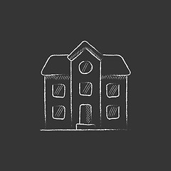 Image showing Two storey detached house. Drawn in chalk icon.