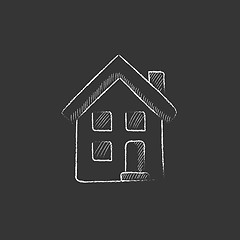 Image showing Two storey detached house. Drawn in chalk icon.