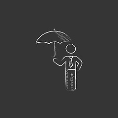 Image showing Businessman with umbrella. Drawn in chalk icon.