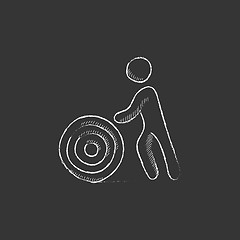 Image showing Man with wire spool. Drawn in chalk icon.