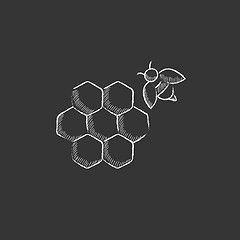 Image showing Honeycomb and bee. Drawn in chalk icon.