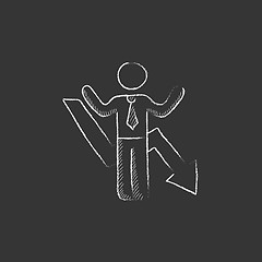 Image showing Businessman with arrow down. Drawn in chalk icon.