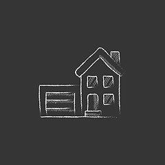 Image showing House with garage. Drawn in chalk icon.