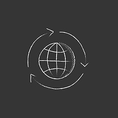 Image showing Globe with arrows. Drawn in chalk icon.