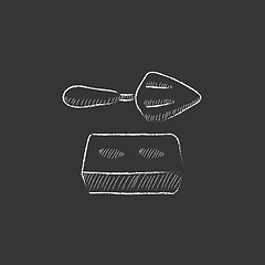 Image showing Spatula with brick. Drawn in chalk icon.