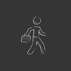 Image showing Businessman walking with briefcase. Drawn in chalk icon.