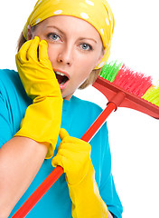 Image showing Young woman as a cleaning maid