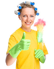 Image showing Young woman as a cleaning maid