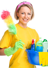 Image showing Young woman as a cleaning maid