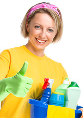 Image showing Young woman as a cleaning maid