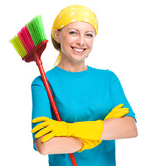 Image showing Young woman as a cleaning maid