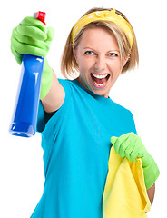 Image showing Young woman as a cleaning maid