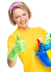 Image showing Young woman as a cleaning maid