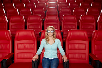 Image showing young woman watching movie in 3d theater