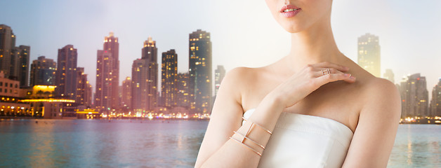 Image showing close up of beautiful woman with ring and bracelet