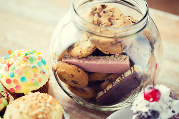 Image showing close up of cupcakes, cookies and muesli bars