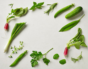 Image showing various fresh raw herbs and vegetables